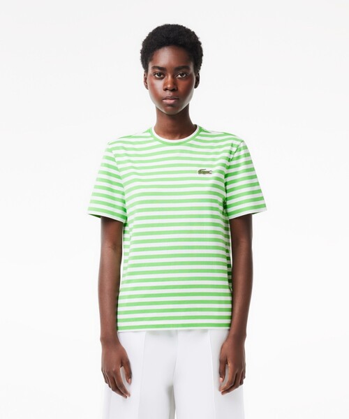 LACOSTE（ラコステ）の「ヘビーウェイト ワイドマリンボーダー半袖Tシャツ（Tシャツ/カットソー・レディース・ブルー系その他/イエロー/ブルー/グリーン・36/34/40/38）」の2枚目の写真