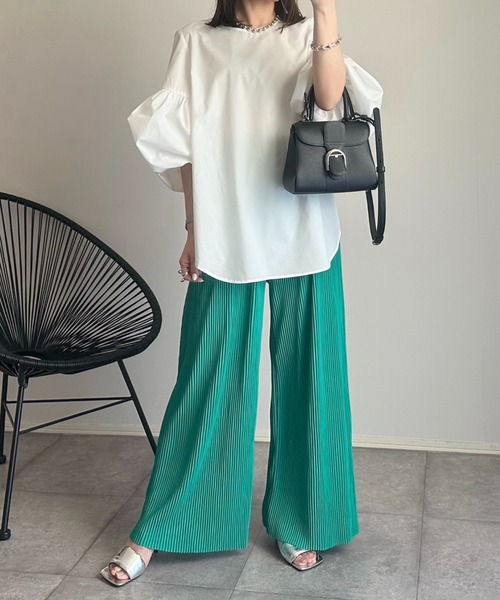 kirakiraShop(キラキラショップ)の「アコーディオンプリーツ ルーズ ワイドパンツ(その他パンツ・レディース・グレー系その他/グリーン/ブラウン/イエロー/チャコール/レッド/パープル/ブラック・FREE)」の9枚目の写真