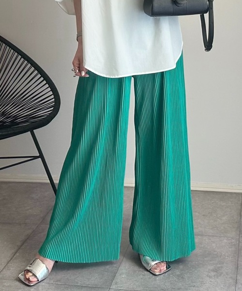 kirakiraShop(キラキラショップ)の「アコーディオンプリーツ ルーズ ワイドパンツ(その他パンツ・レディース・グレー系その他/グリーン/ブラウン/イエロー/チャコール/レッド/パープル/ブラック・FREE)」の11枚目の写真