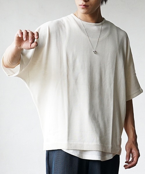 MinoriTY（マイノリティ）の「【MinoriTY】ドルマンスリーブサマーニットTシャツ メンズ 無地 半袖 オーバーサイズ（Tシャツ/カットソー・メンズ・アイボリー/ブラック/ブルー/アッシュグレー/バイオレット・L/M/S）」の7枚目の写真