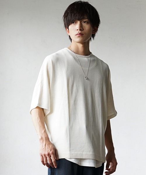 MinoriTY（マイノリティ）の「【MinoriTY】ドルマンスリーブサマーニットTシャツ メンズ 無地 半袖 オーバーサイズ（Tシャツ/カットソー・メンズ・アイボリー/ブラック/ブルー/アッシュグレー/バイオレット・L/M/S）」の8枚目の写真