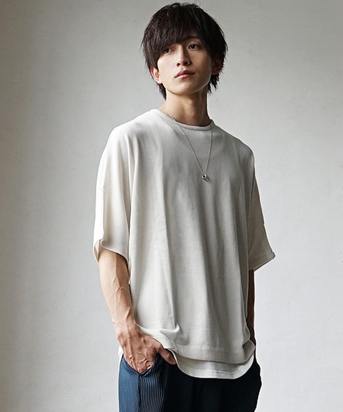 MinoriTY（マイノリティ）の「【MinoriTY】ドルマンスリーブサマーニットTシャツ メンズ 無地 半袖 オーバーサイズ（Tシャツ/カットソー・メンズ・アイボリー/ブラック/ブルー/アッシュグレー/バイオレット・L/M/S）」の9枚目の写真