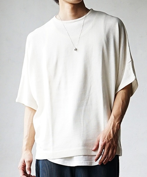 MinoriTY（マイノリティ）の「【MinoriTY】ドルマンスリーブサマーニットTシャツ メンズ 無地 半袖 オーバーサイズ（Tシャツ/カットソー・メンズ・アイボリー/ブラック/ブルー/アッシュグレー/バイオレット・L/M/S）」の11枚目の写真