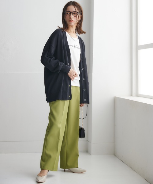 nissen（ニッセン）の「洗えるＵＶカット綿１００％Vネックカーディガン（長袖）（オーバーサイズ）（カーディガン/ボレロ・レディース・ピンク系/杢グレー/ブラック/オフホワイト/ブルー/グレイッシュベージュ・S～Ｍ/L～LL）」の9枚目の写真