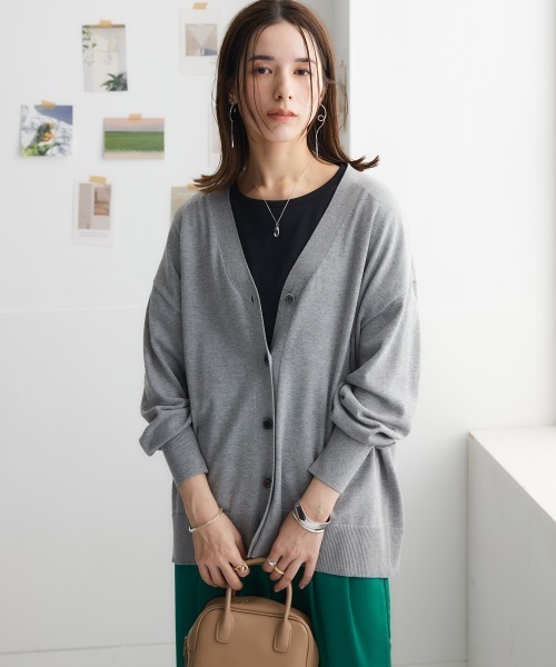 nissen（ニッセン）の「洗えるＵＶカット綿１００％Vネックカーディガン（長袖）（オーバーサイズ）（カーディガン/ボレロ・レディース・ピンク系/杢グレー/ブラック/オフホワイト/ブルー/グレイッシュベージュ・S～Ｍ/L～LL）」の14枚目の写真