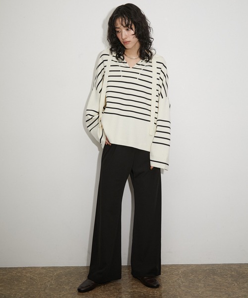 ADAM ET ROPE'(アダムエロペ)の「リラックスリブパンツ(その他パンツ・レディース・ブラック/ホワイト・36/38)」の3枚目の写真