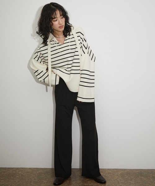 ADAM ET ROPE'(アダムエロペ)の「リラックスリブパンツ(その他パンツ・レディース・ブラック/ホワイト・36/38)」の4枚目の写真