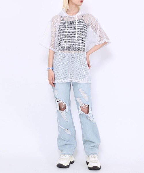 Figments(フィグメンツ)の「メタリックメッシュトップ(Tシャツ/カットソー・レディース・ホワイト/ブラック・SMALL/MEDIUM)」の9枚目の写真