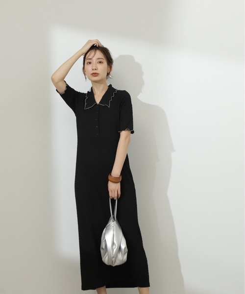 N.(N. Natural Beauty Basic)(エヌエヌナチュラルビューティーベーシック)の「◆バイカラーメローナローカットソーワンピース(ワンピース・レディース・ベージュ/ブラック/ブルー・MEDIUM)」の4枚目の写真