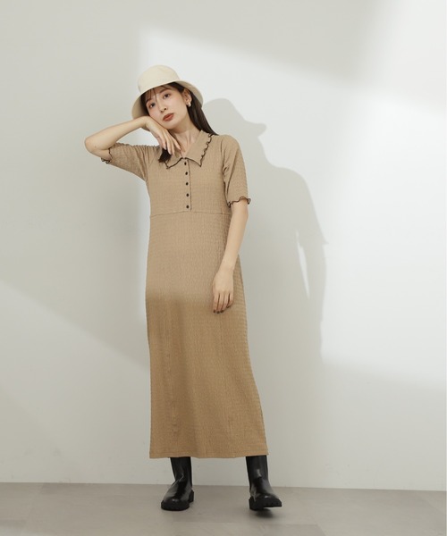 N.(N. Natural Beauty Basic)(エヌエヌナチュラルビューティーベーシック)の「◆バイカラーメローナローカットソーワンピース(ワンピース・レディース・ベージュ/ブラック/ブルー・MEDIUM)」の11枚目の写真