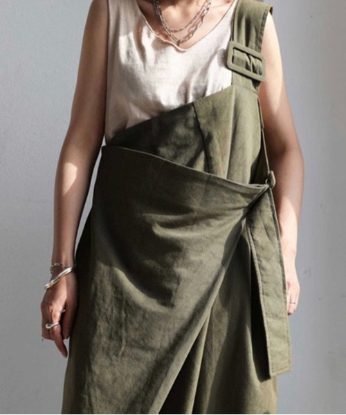 Burner（バーナー）の「【OKUOKU　0909】ワイドシルエット ワンショルダー オーバーオール oku-overall-703018028804-41 U（サロペット/オーバーオール・レディース・カーキ・FREE）」の8枚目の写真