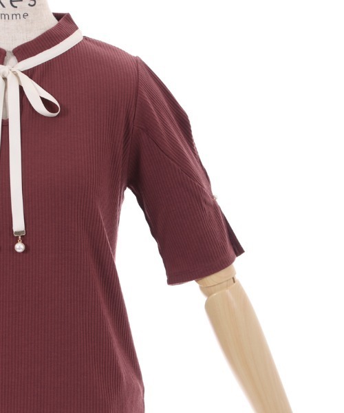 axes femme（アクシーズファム）の「リボン付リブトップス（T