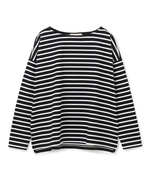 UNFILO(アンフィーロ)の「【洗える】ボーダーワイドTシャツ(Tシャツ/カットソー・レディース・ベージュ系1/ブラック系2/ブラック系1/ピンク系1・LARGE/SMALL/MEDIUM)」の1枚目の写真