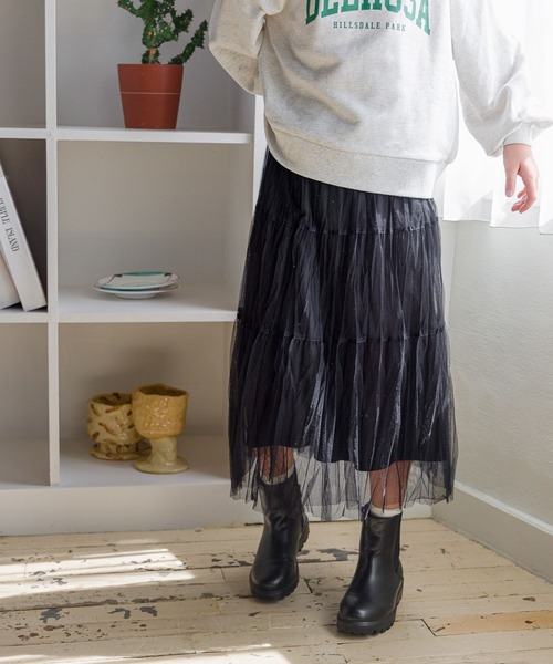 GLOBAL WORK（グローバルワーク）の「キリカエチュールスカート/974041（スカート・キッズ・ブラック/オフホワイト・140cm/150cm/100cm/160cm/120cm/130cm/110cm）」の2枚目の写真