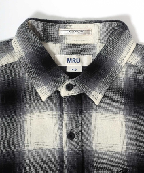 MRU(エムアールユー)の「MRU/エムアールユー オンブレチェック ワンポイントチェーン刺繍 ネルシャツ(シャツ/ブラウス・メンズ・ブラック系その他/ホワイト/ブラウン/スミクロ/ネイビー/ブルー系その他/ブラック・M/L/LL)」の16枚目の写真