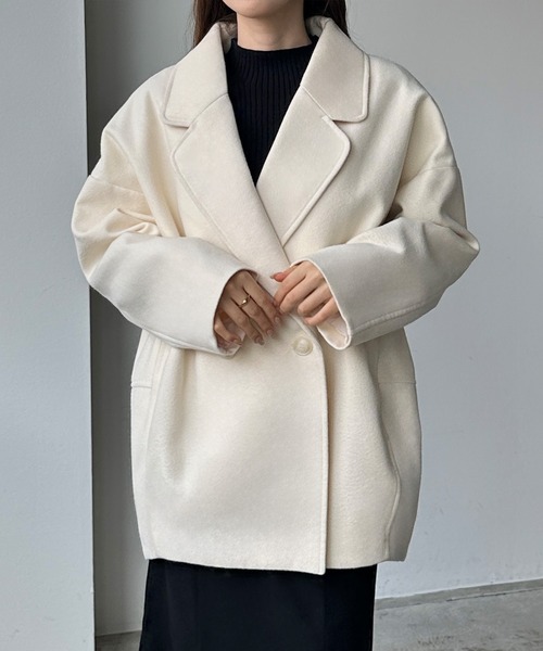 Louere(ルエレ)の「コクーンショートコート(チェスターコート・レディース・アイボリー/ダークブラウン/ブラック・LARGE/X-LARGE/MEDIUM/SMALL)」の11枚目の写真