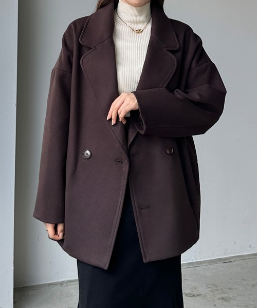 Louere(ルエレ)の「コクーンショートコート(チェスターコート・レディース・アイボリー/ダークブラウン/ブラック・LARGE/X-LARGE/MEDIUM/SMALL)」の14枚目の写真