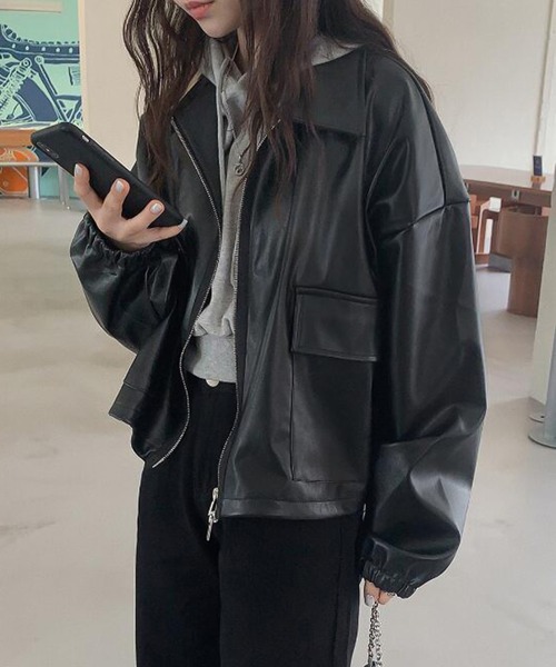 Girly Doll（ガーリードール）の「フェイクレザーブルゾン（ブルゾン・レディース・アイボリー/ブラック・S/M/L）」の8枚目の写真