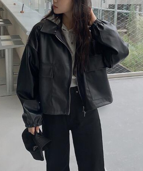 Girly Doll（ガーリードール）の「フェイクレザーブルゾン（ブルゾン・レディース・アイボリー/ブラック・S/M/L）」の9枚目の写真