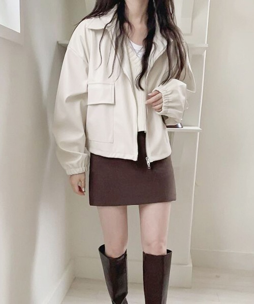 Girly Doll（ガーリードール）の「フェイクレザーブルゾン（ブルゾン・レディース・アイボリー/ブラック・S/M/L）」の14枚目の写真