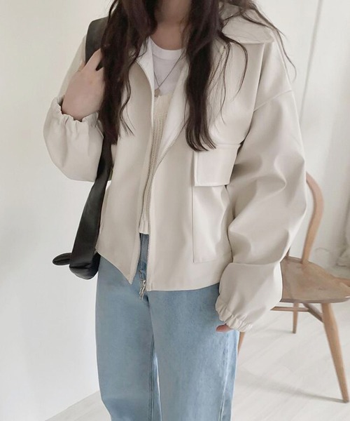 Girly Doll（ガーリードール）の「フェイクレザーブルゾン（ブルゾン・レディース・アイボリー/ブラック・S/M/L）」の11枚目の写真