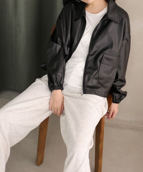 Girly Doll（ガーリードール）の「フェイクレザーブルゾン（ブルゾン・レディース・アイボリー/ブラック・S/M/L）」の22枚目の写真