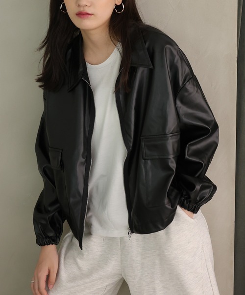 Girly Doll（ガーリードール）の「フェイクレザーブルゾン（ブルゾン・レディース・アイボリー/ブラック・S/M/L）」の20枚目の写真