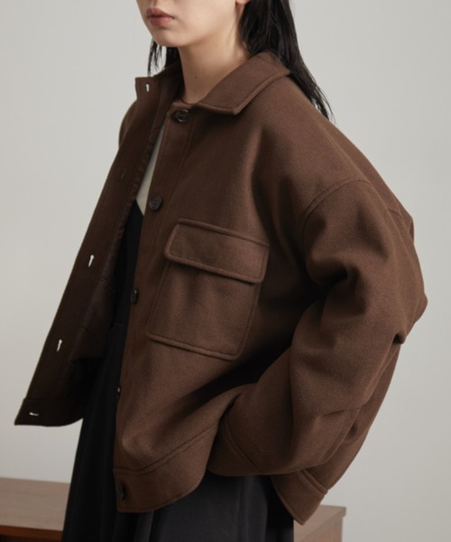 Aunt Marie's（アントマリーズ）の「ウールライクアウトポケットジャケットコート/中綿裏地付き（ブルゾン・レディース・グレー/アイボリー/ブラック/ブラウン・FREE）」の8枚目の写真