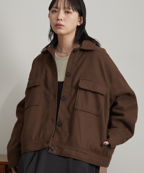 ジャケット・アウター pio セール】ウールライクアウトポケットジャケットコート/中綿裏地付き