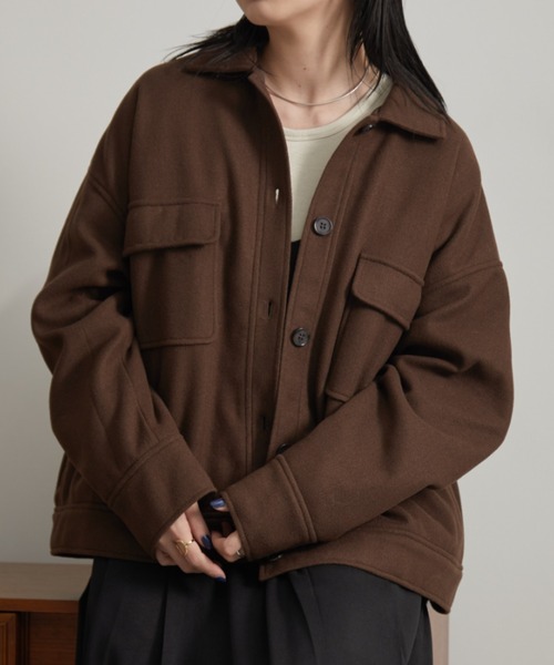 セール】ウールライクアウトポケットジャケットコート/中綿裏地付き