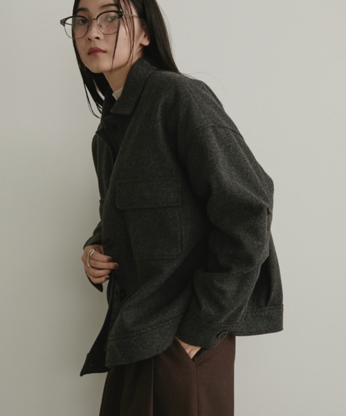 セール】ウールライクアウトポケットジャケットコート/中綿裏地付き