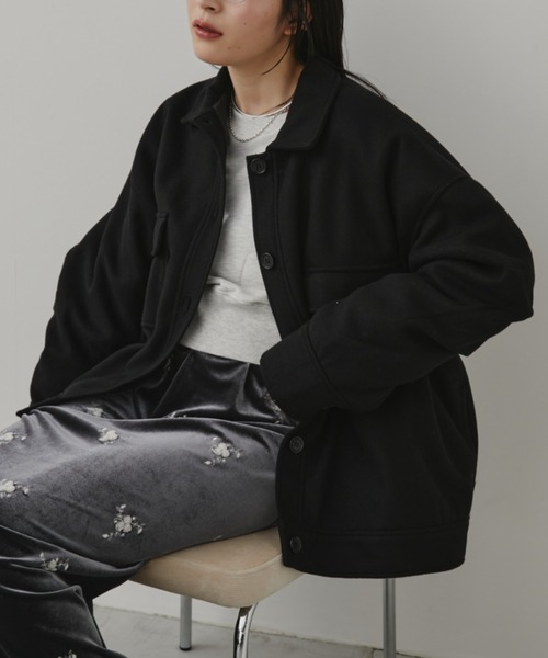 セール】ウールライクアウトポケットジャケットコート/中綿裏地付き