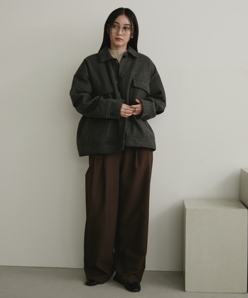 セール】ウールライクアウトポケットジャケットコート/中綿裏地付き