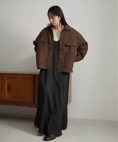 セール】ウールライクアウトポケットジャケットコート/中綿裏地付き