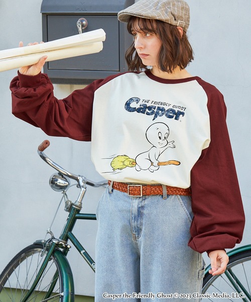 MONO-MART LADY'S(モノマートレディース)の「【CASPER】別注 ヴィンテージ加工キャラクタープリントラグランロンT(Tシャツ/カットソー・レディース・ブラック系/ネイビー/チャコールグレー/ネイビー系/グリーン/グレー系1/ワイン系1・FREE)」の7枚目の写真