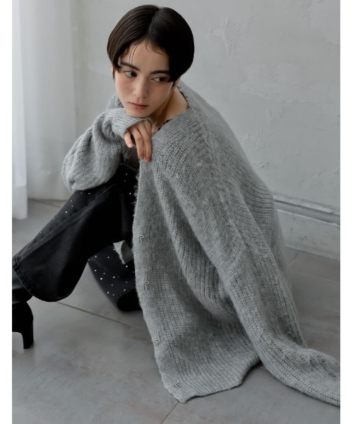 カーディガン 「2024-25 WINTER PRE ORDER」「MEISM by Re:EDIT」リボンボタンシャギーニットカーディガン レディー 2024-25 WINTER PRE ORDER][MEISM by Re:EDIT]リボンボタン