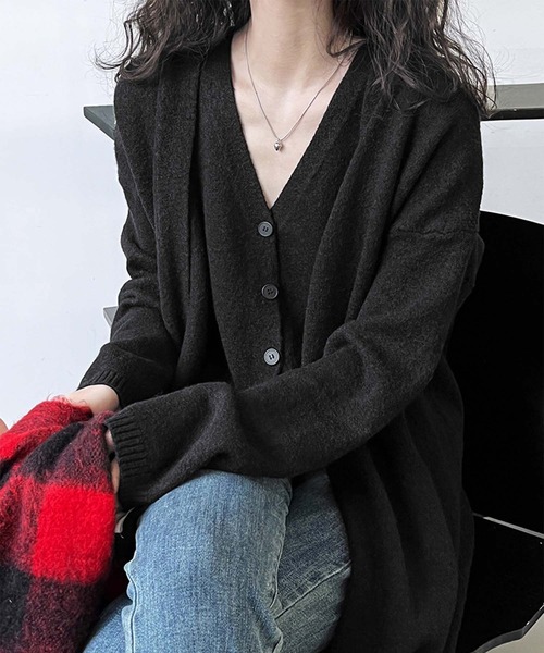 OSYAREVO（オシャレボ）の「ベスト付き レイヤード ニット カーディガン（カーディガン/ボレロ・レディース・ベージュ/ブラック/グレー・FREE）」の12枚目の写真