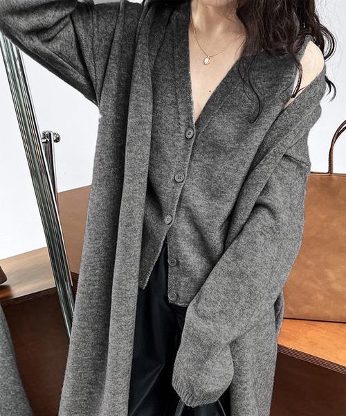 OSYAREVO（オシャレボ）の「ベスト付き レイヤード ニット カーディガン（カーディガン/ボレロ・レディース・ベージュ/ブラック/グレー・FREE）」の19枚目の写真