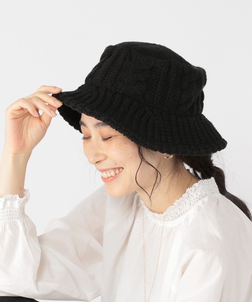studio CLIP（スタディオクリップ）の「ケーブルニットバケットハット（ハット・レディース・モカ/アイボリー/ブラック・FREE）」の2枚目の写真