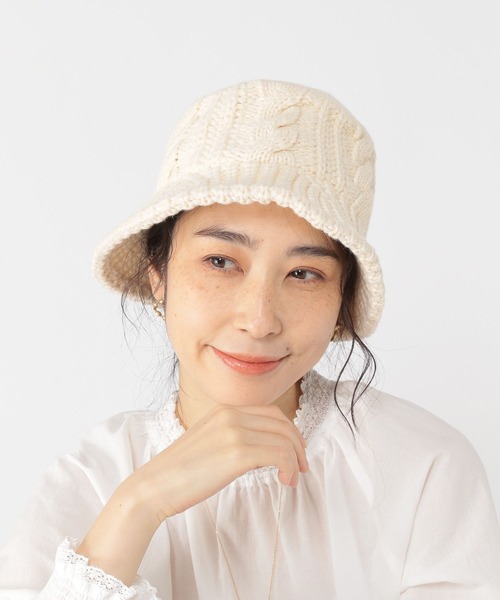 studio CLIP（スタディオクリップ）の「ケーブルニットバケットハット（ハット・レディース・モカ/アイボリー/ブラック・FREE）」の6枚目の写真