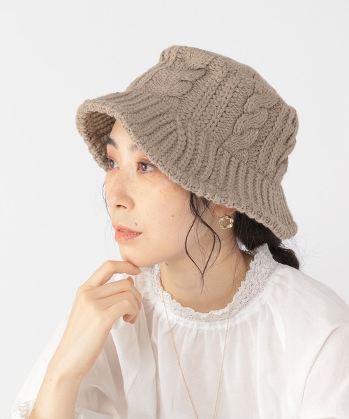 studio CLIP（スタディオクリップ）の「ケーブルニットバケットハット（ハット・レディース・モカ/アイボリー/ブラック・FREE）」の8枚目の写真