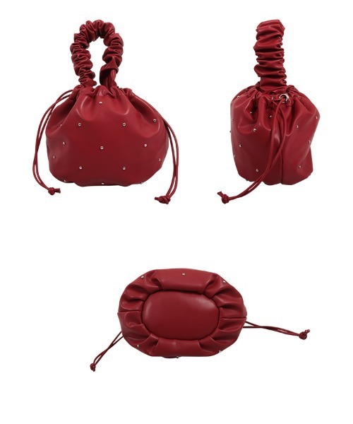 KOBE LETTUCE（コウベレタス）の「ギャザーハンドルスタッズ巾着バッグ（ショルダーバッグ・レディース・レッド/ブラック×ゴールド/ブラック×シルバー・FREE）」の9枚目の写真