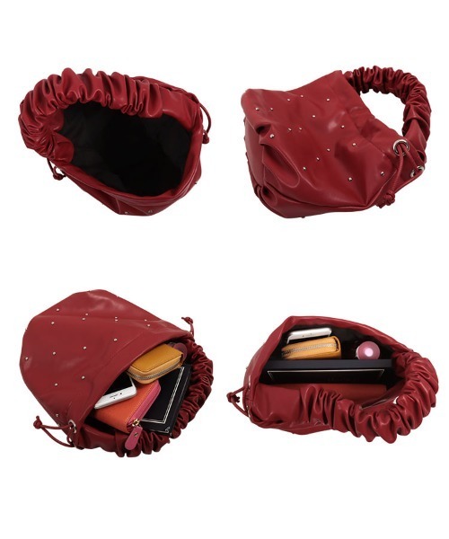 KOBE LETTUCE（コウベレタス）の「ギャザーハンドルスタッズ巾着バッグ（ショルダーバッグ・レディース・レッド/ブラック×ゴールド/ブラック×シルバー・FREE）」の10枚目の写真