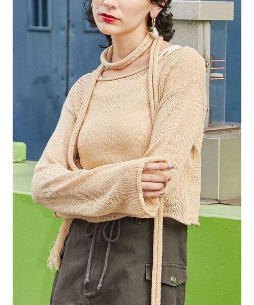 jouetie（ジュエティ）の「ストールシアーニット（ニット/セーター・レディース・ピンク/ブルー/ベージュ・MEDIUM）」の4枚目の写真