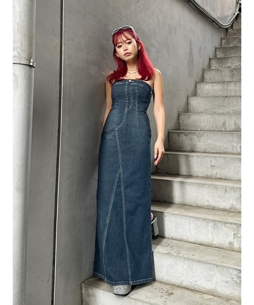 EVRIS(エヴリス)の「デニムベアロングワンピース(ワンピース・レディース・インディゴブルー/ブルー/ブラック・X-SMALL/SMALL/MEDIUM)」の11枚目の写真