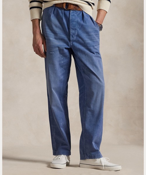 ストレート フィット ディストレスト ツイル パンツ（デニムパンツ