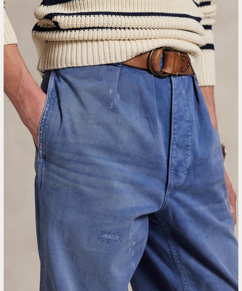 ストレート フィット ディストレスト ツイル パンツ（デニムパンツ