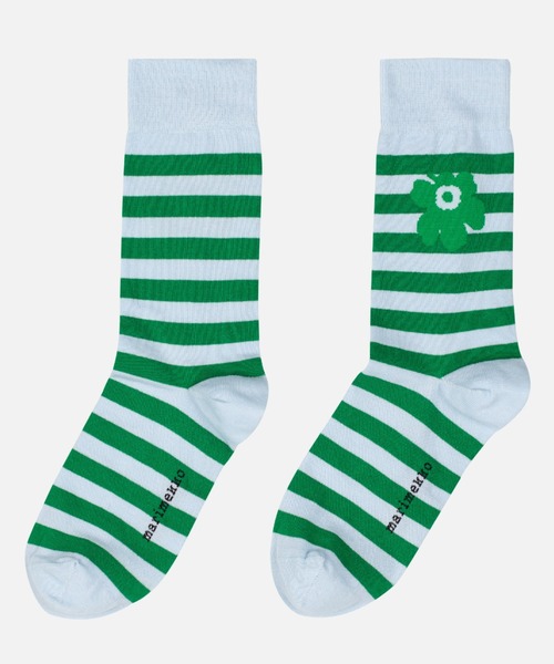 marimekko(マリメッコ)の「【kioski】Tasaraita Unikko / Kasvaa One socks(ソックス/靴下・レディース・ブラック/グリーン/ライトピンク・40/37/34)」の2枚目の写真