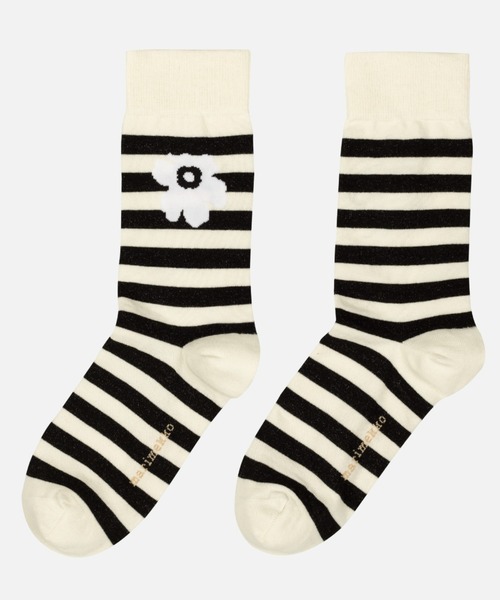 marimekko(マリメッコ)の「【kioski】Tasaraita Unikko / Kasvaa One socks(ソックス/靴下・レディース・ブラック/グリーン/ライトピンク・40/37/34)」の1枚目の写真