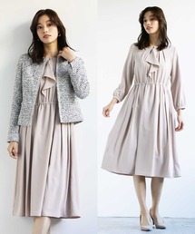 WHITE JOOLA（ホワイトジョーラ）の「【これだけでオフィスもフォーマルもOK！】MIXツィードジャケット＆フリルワンピースSET（スーツセット）」